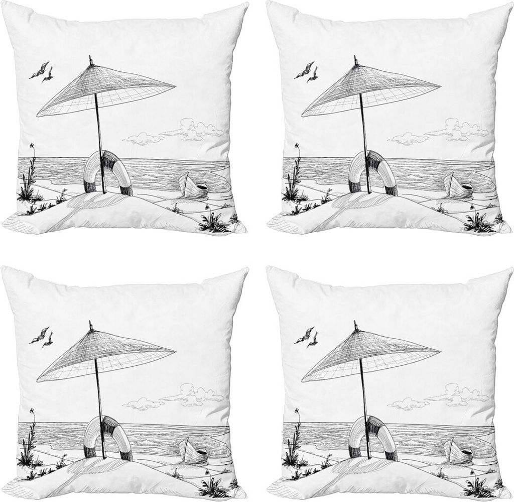 ABAKUHAUS Strand Kissenbezug Set (4 Stück), Doodle Sketch Pattern, Moderner Doppelseitiger Digitaldruck, 40 cm x 40 cm, Schwarz-Weiss