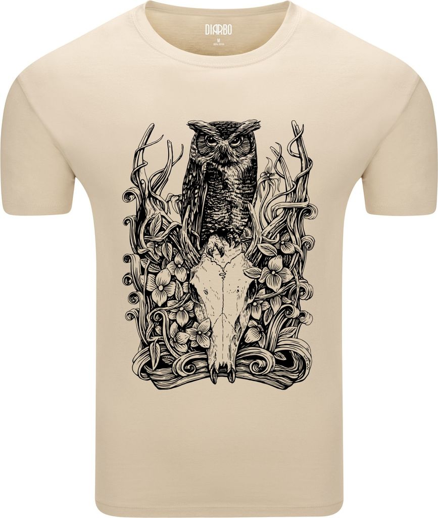 Diarbo Herren T-Shirt mit Tierliebhaber Druck Eule mit Hirschschädel Beige Gr.XL
