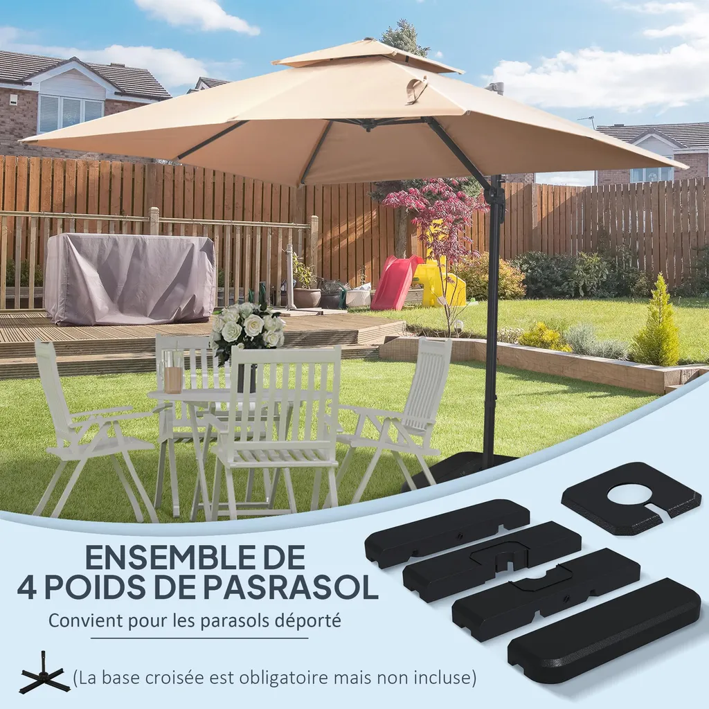 Base de Lestage Parasol HDPE Haute Densité Ensemble de 4 Dalles 98cm - 3