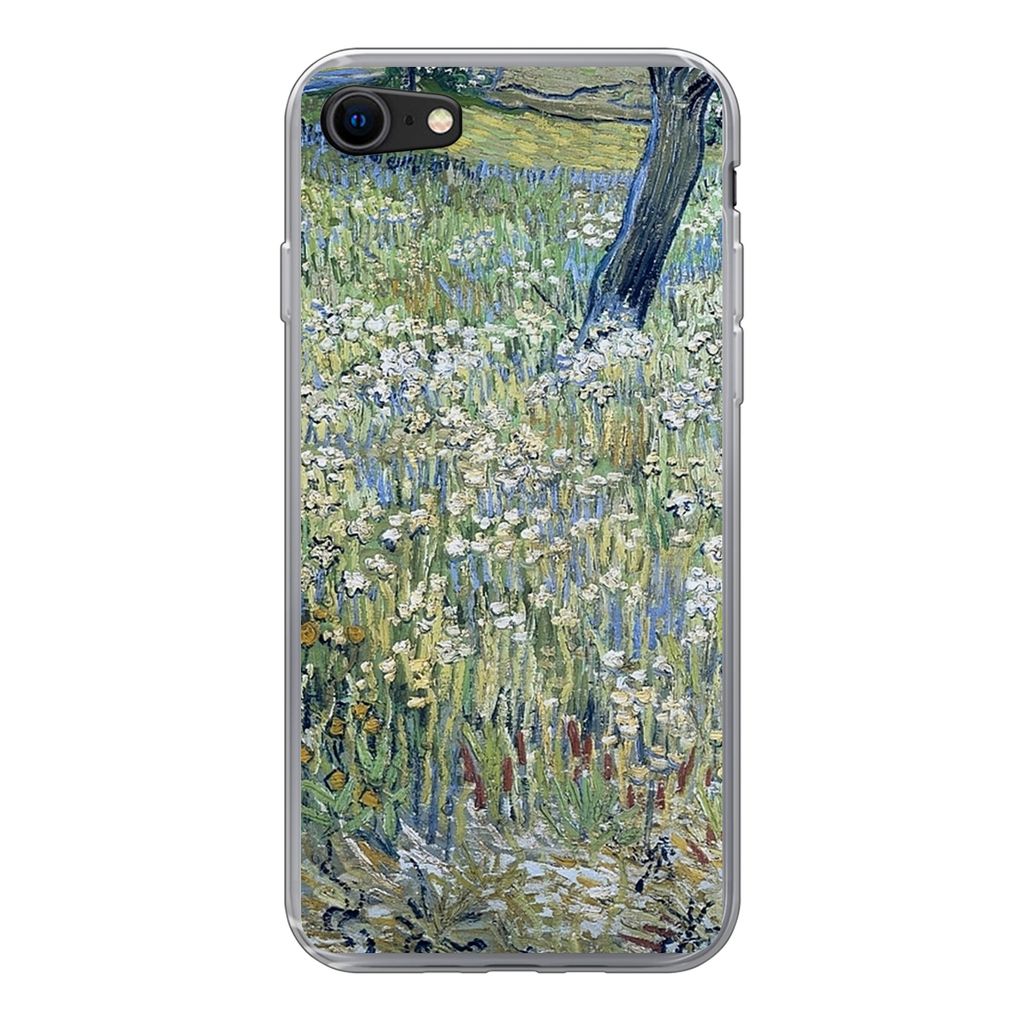 MuchoWow Handyhülle Schutzhülle Hülle für iPhone SE 2020 Baumstämme im Gras - Vincent van Gogh Silikon Softcase Handy Hülle - Kartenbesitzer