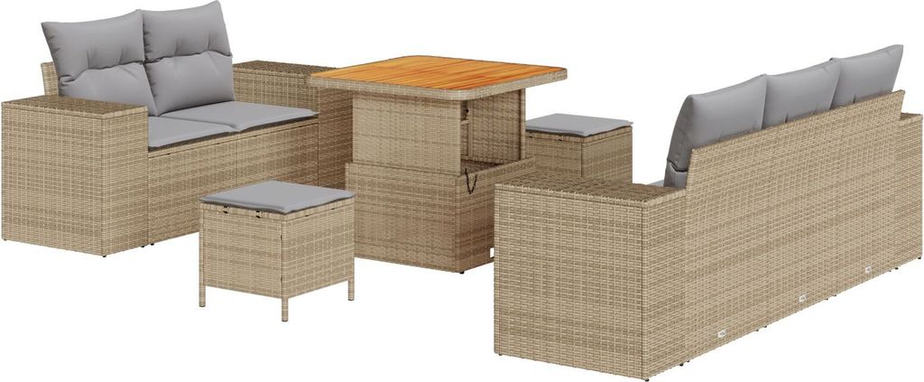 2025 Moderne 8-teiliges Garten Sofa Set mit Kissen Beige Poly Rattan Akazie, 3-teiliges Garten Essset mit Kissen Beige Poly Rattan Akazie - Gartens...