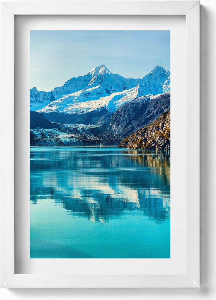 Schöne Landschaft eines Bergsees– Wandbild mit Rahmen – Gerahmtes Bild – Wanddekoration – 20x30 cm – Weiß