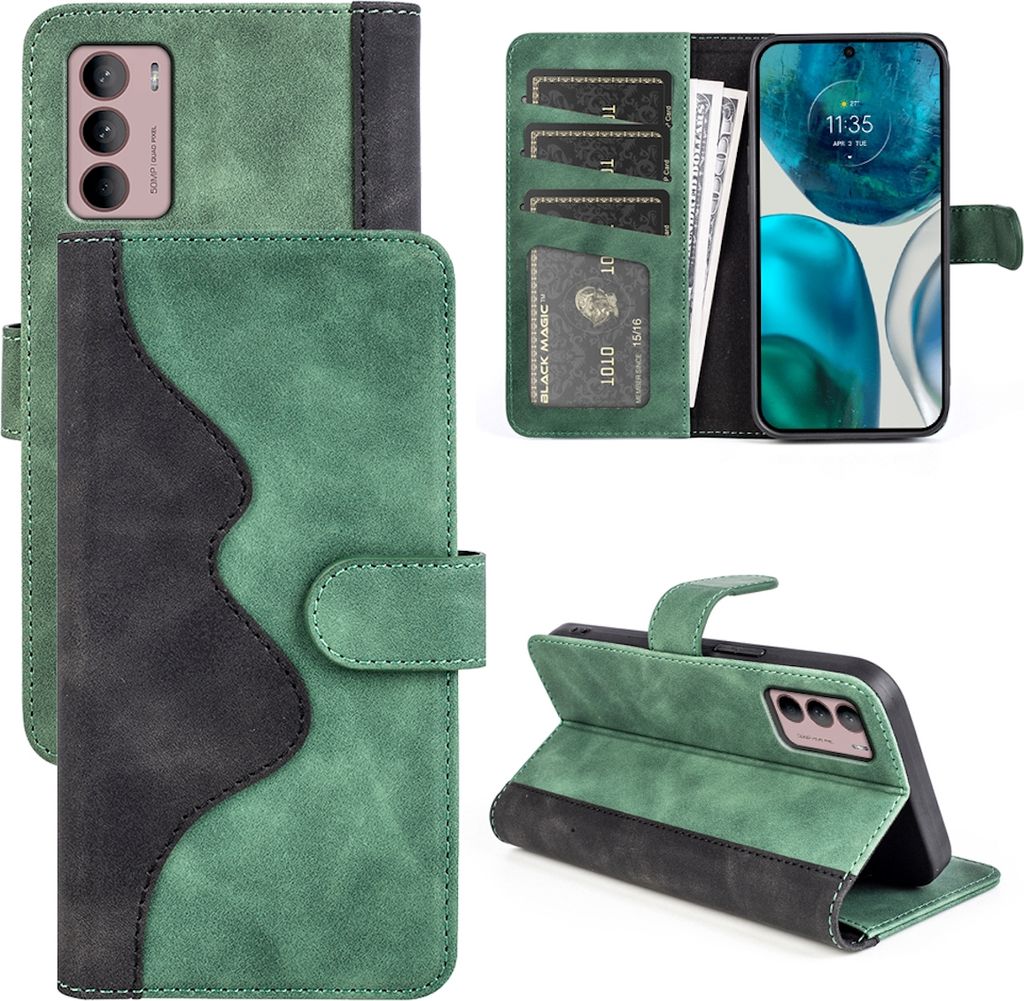 Für Motorola Moto G42 Design Handy Tasche Grün Etuis Kunst-Leder Hülle Cover