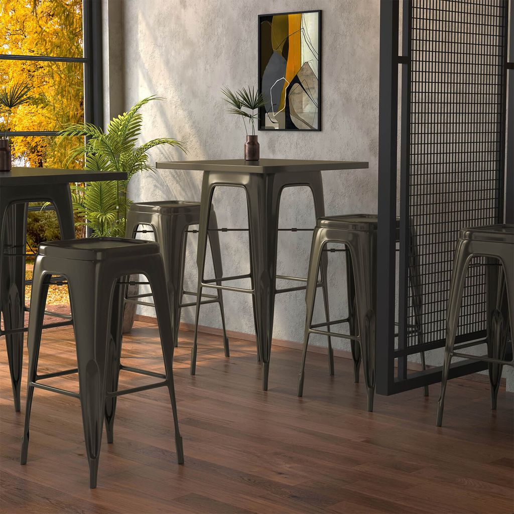 CALIFORNIA | Tolix Tisch- & Stuhl-Set | 2x Barstuhl | 60x60cm | Rost Matt | Industrie Vintage Retro Restaurant Hotel Kneipen Gastro Loft Shabby Fac...