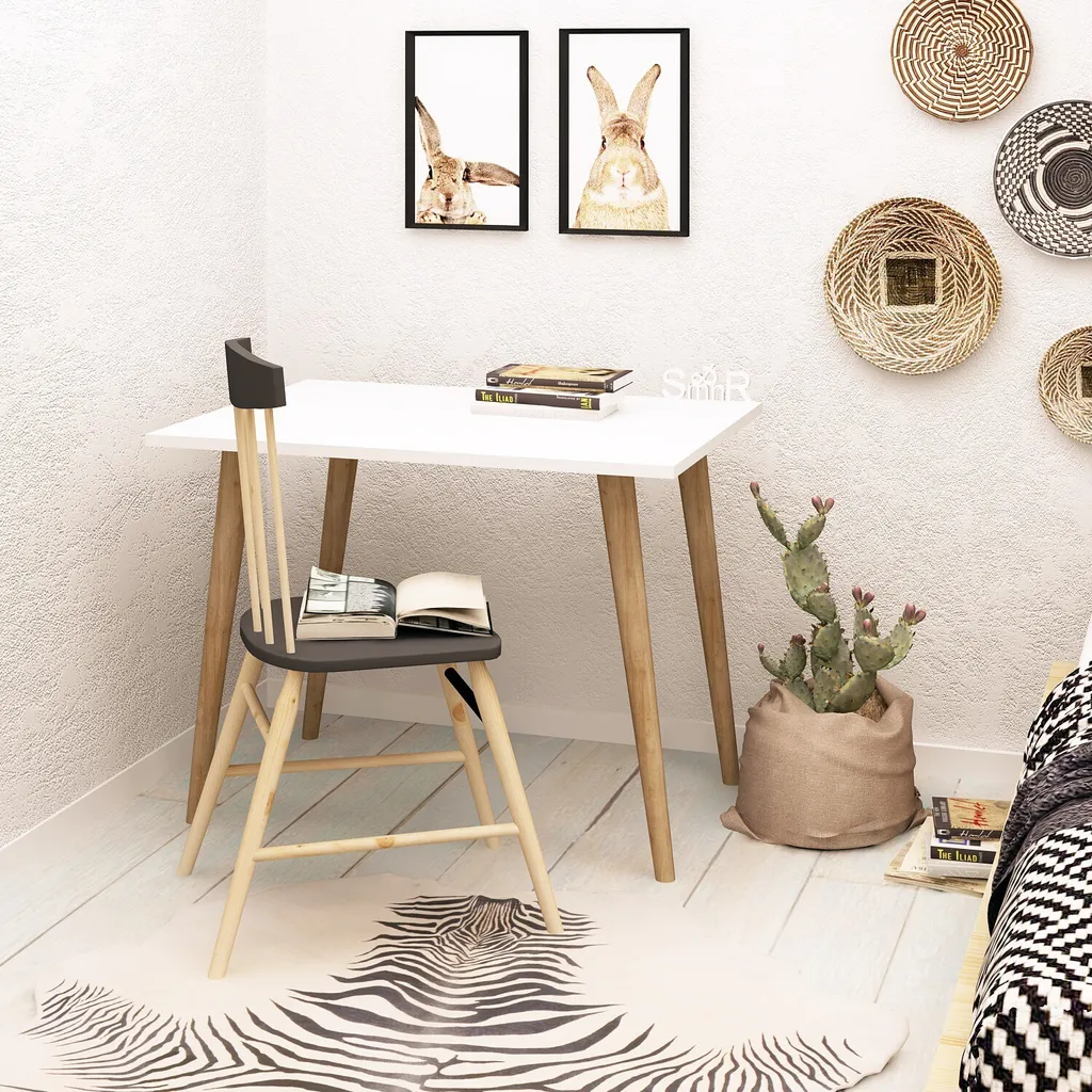 Poste de Travail Blanc Lery 80x60 cm pour Chambre d'Étudiant ou Studio