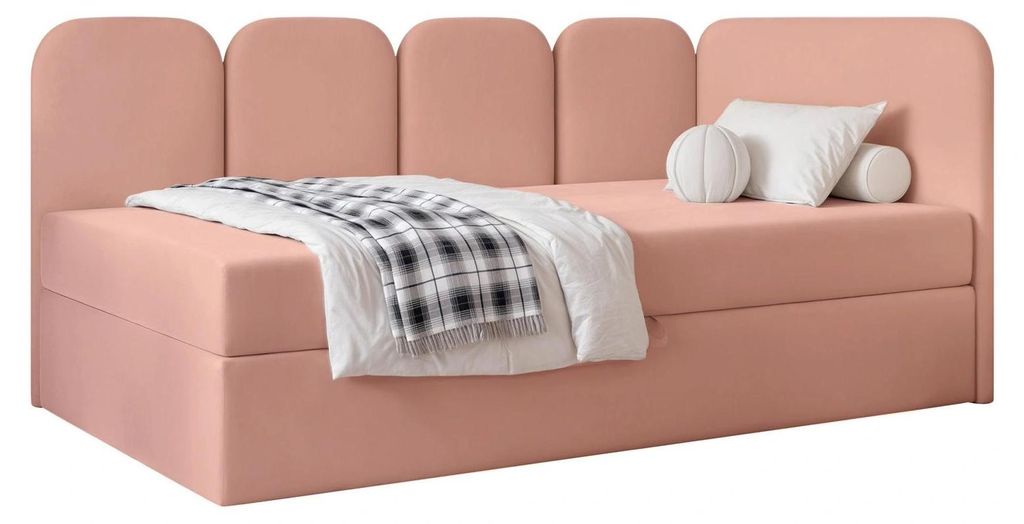 Jugendbett FINO 80x200 Rechts Bettkasten Bonellmatratze Rosa Velours