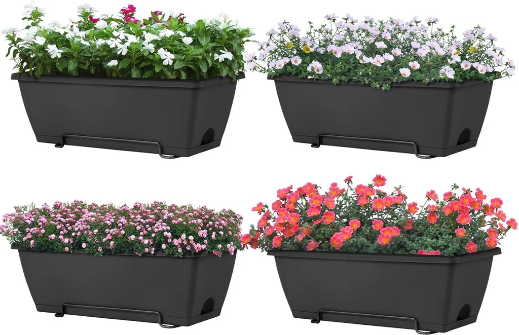 Bac à fleurs de balcon amovible en plastique résistant et cadre métal