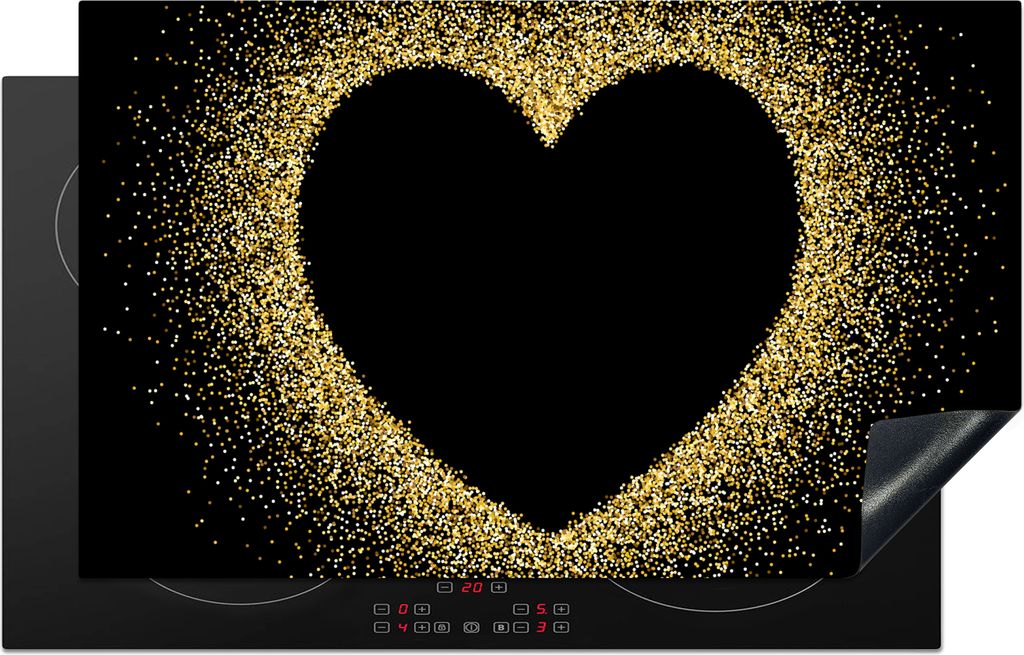 KitchenYeah© Herdabdeckplatte Goldenes Herz auf schwarzem Produktbild 