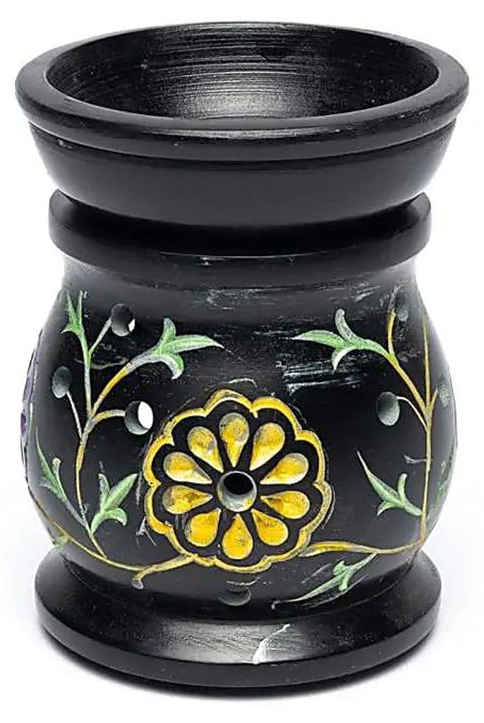 Ölbrenner-Blumen, schwarzer Speckstein – 2er-Set – 10 x 8 cm