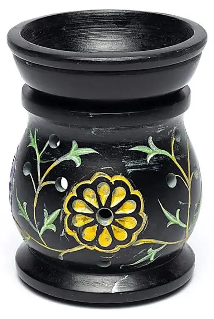 Diffuseur de Parfum en Stéatite Noire Gravée - Brûle-Parfum Lot de 2