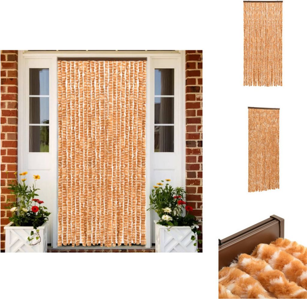 vidaXL Insektenschutz-Vorhang Ocker und Weiß 90x220 cm Chenille - Fliegengitter