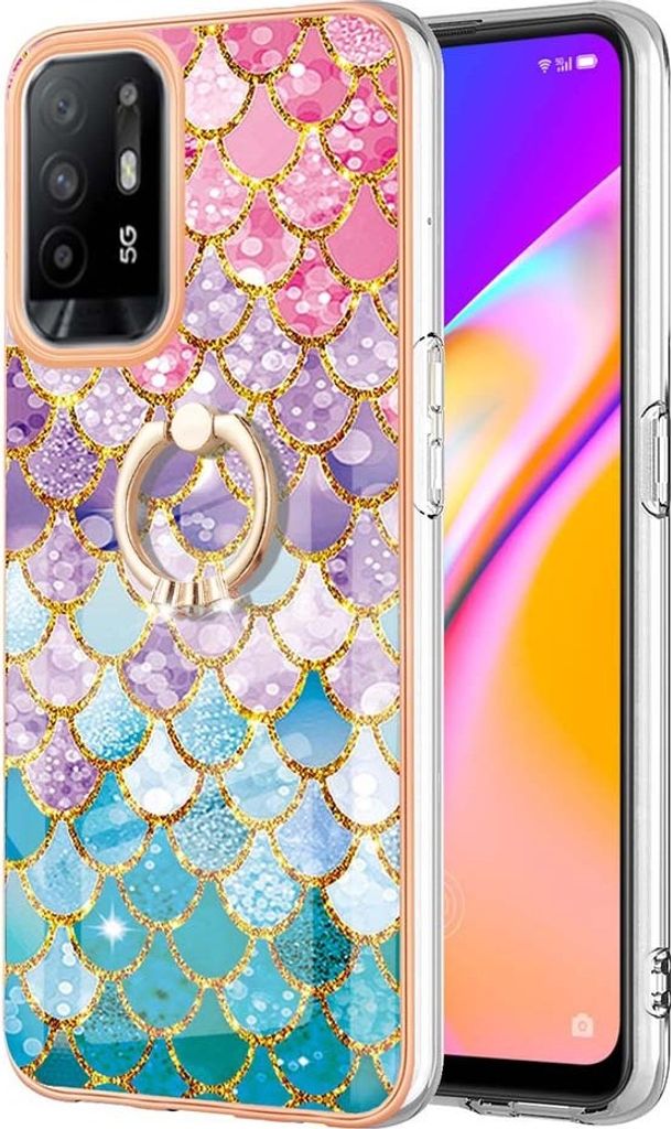 Hülle für Oppo A94 5G / A95 5G Muster TPU Silikon Stoßdämpfer Bumper Schutzhülle mit Ring Ständer Bunt