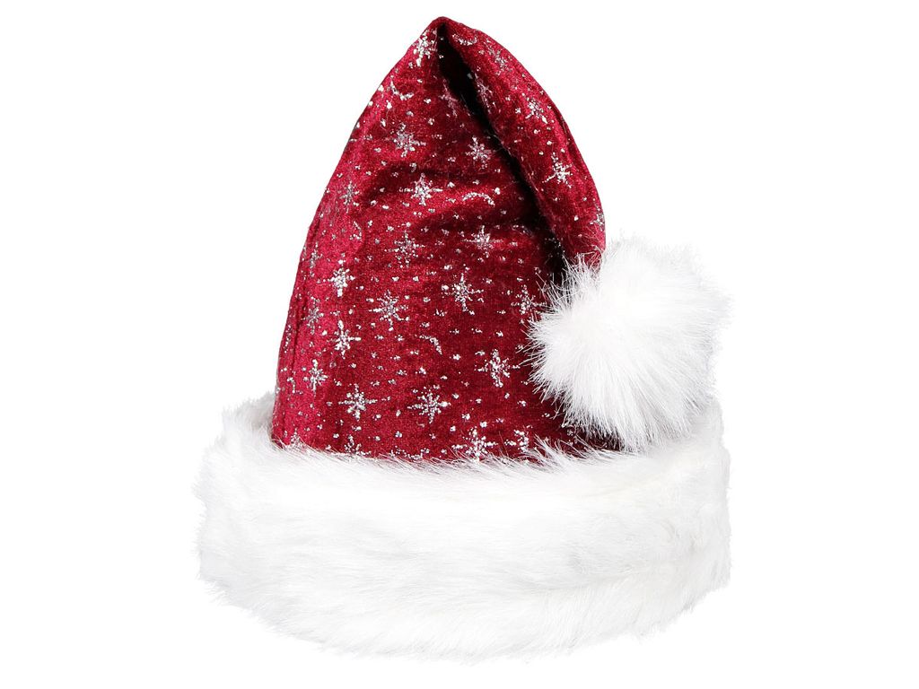 Weihnachtsmütze Pelzrand Glitzer Luxus Plüsch Nikolaus-Mütze Bommel rot 01 