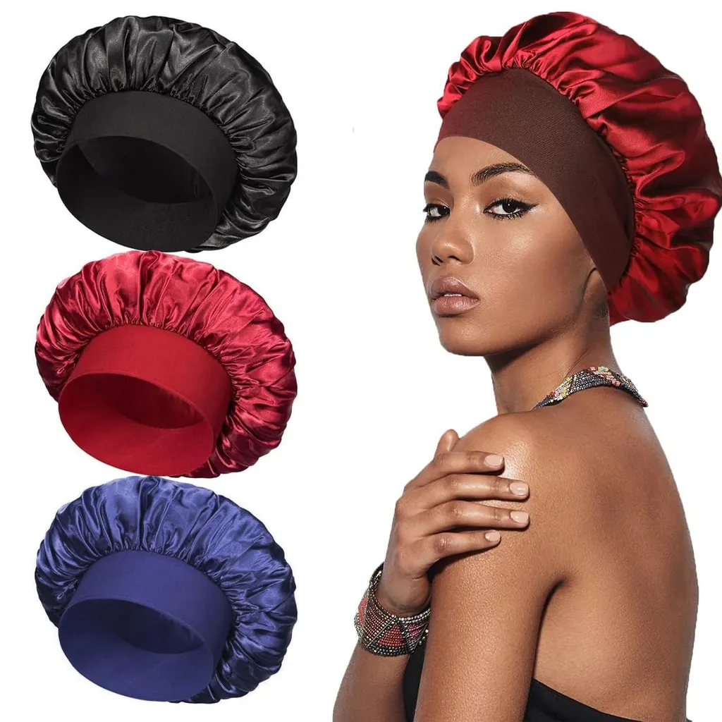 Lot de 3 Bonnets de Nuit en Soie et Satin pour Sommeil Réparateur