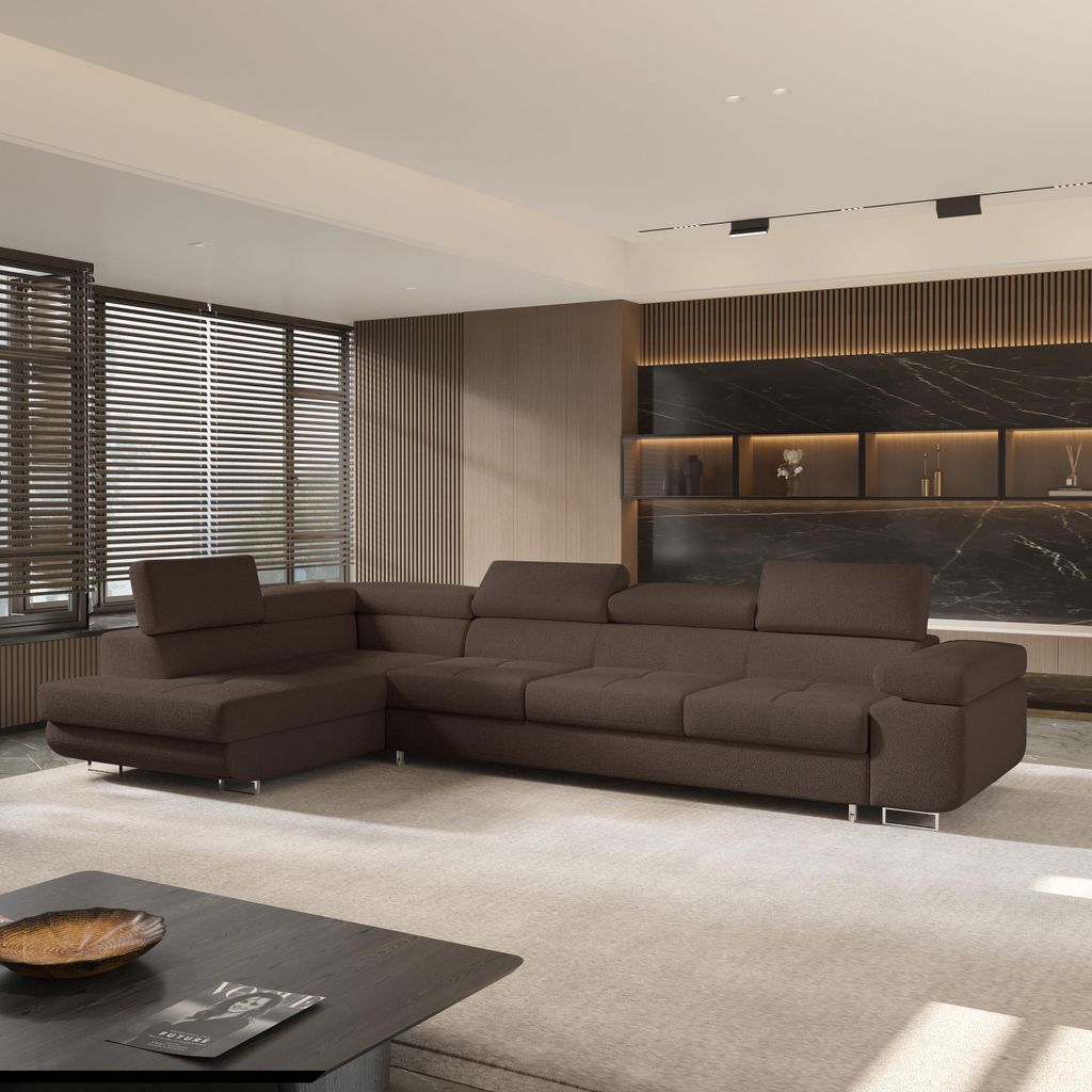 Masseno Ecksofa VICENTE mit Schlaffunktion L-Form, Sofa mit Bettkasten, Wohnzimmersofa, Couch, Soffa, Bettsofa, Couchgarnitur- Braun, QUELLE 25