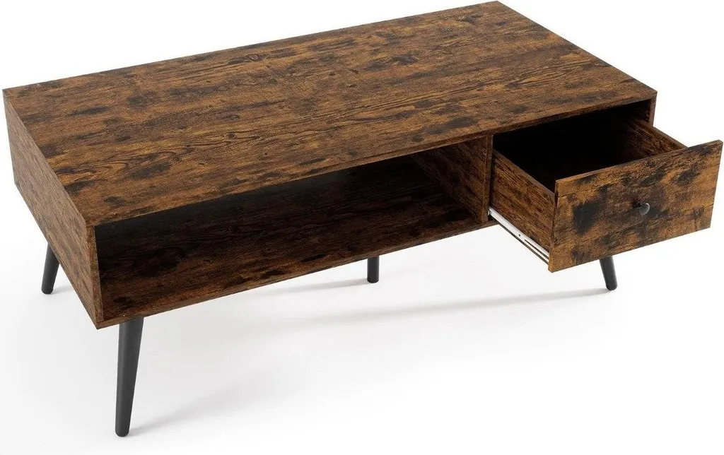 Grande table basse rectangulaire avec rangement ouvert et tiroir