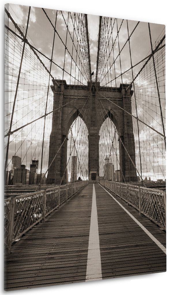 Wallario Premium Leinwandbild Brooklyn Bridge in New York in Größe 60 x 90 cm