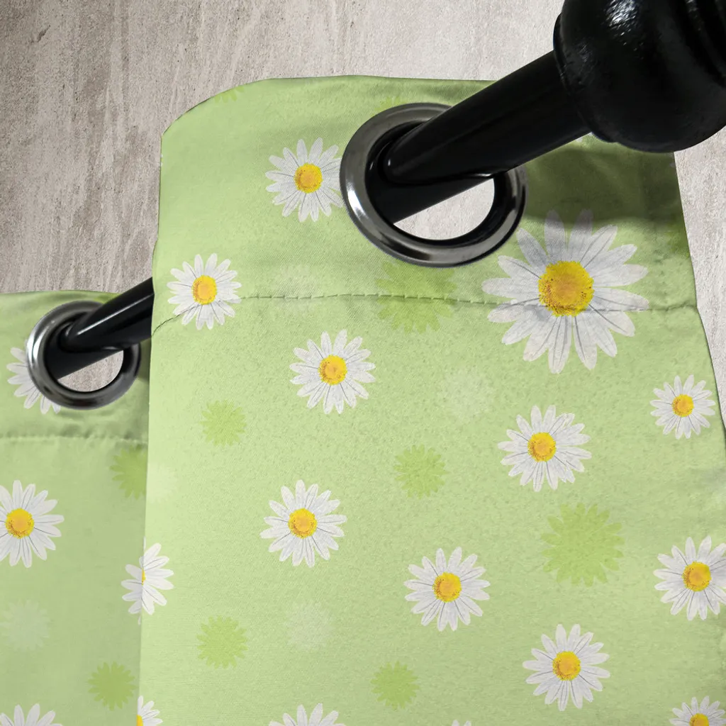 ABAKUHAUS Tenda con occhielli gialla e verde, tema primaverile allegro e grazioso con margherite dai colori vivaci, tende decorative a 2 pannelli per finestre, 280 cm x 225 cm, verde pistacchio e calendula - 4