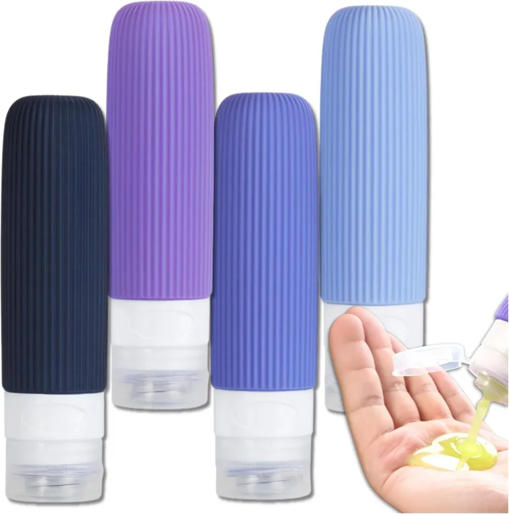 Set 4 Flaconi Viaggio Silicone 90ml EDIBAZZAR Viola | Travel Kit Aereo