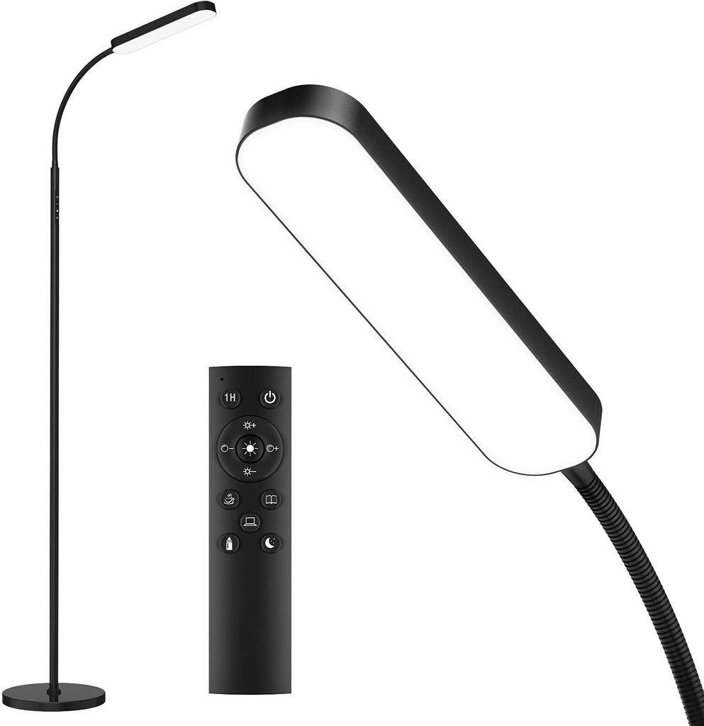 Anten LED Stehlampe Stehleuchte Stufenlos Dimmbar mit Fernbedienung | 12W Stehleuchte Leseleuchte Mattschwarz 550LM | 3000K - 6000K warmweiß - kaltwei