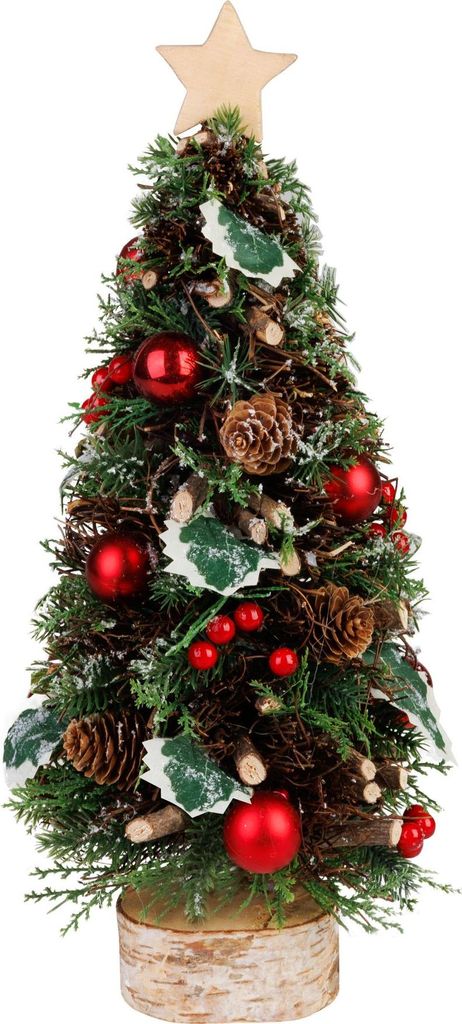 A small, decorated Christmas tree on a white background.