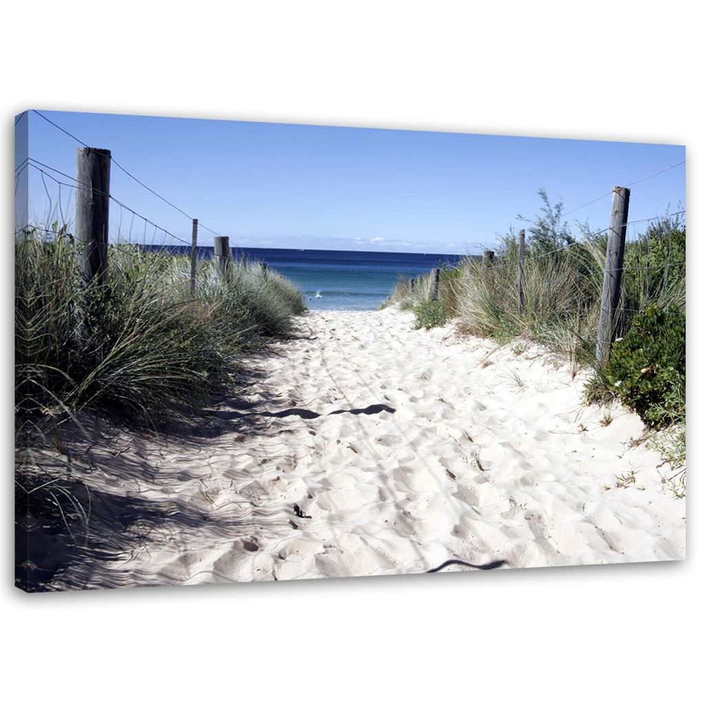 Leinwandbild weg durch die dünen zum strand 100x70 cm Feeby blau wandbild bereit zum aufhängen