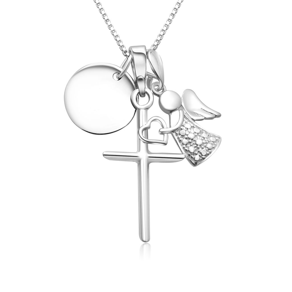 Kinderkette Schutzengel mit Kreuz Taufkette Silberkette Halskette Silber 925er