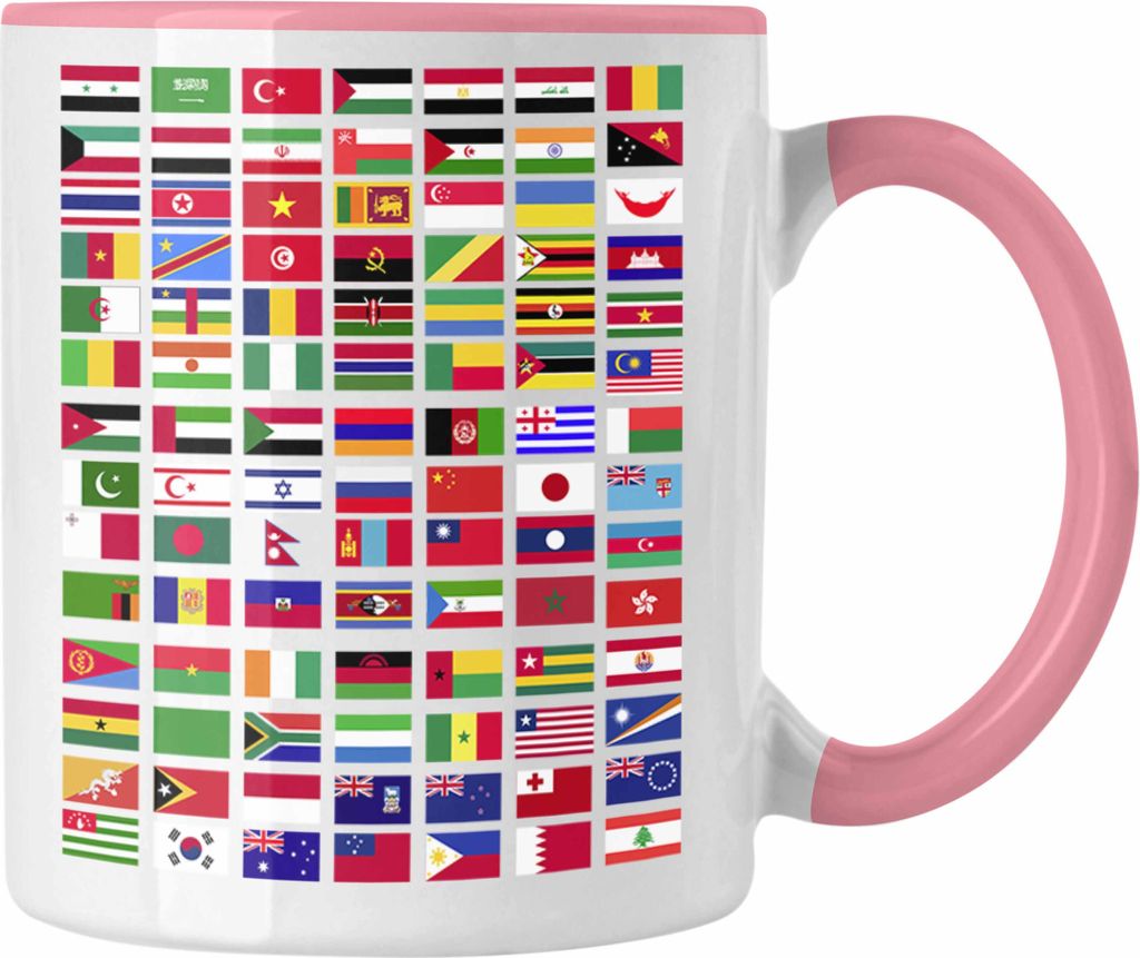 Trendation - Flaggen Der Welt Tasse Geschenk Reisen Weltreise Geschenkidee Flagge Jedes Land (Rosa)