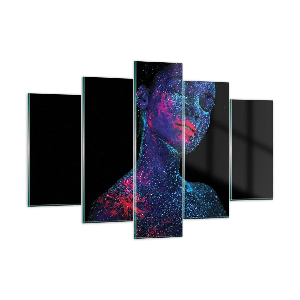 Bilder auf glas - 5 Teile - Frau Ultraviolett Glitzer - 150x100cm - Glasbilder - Wandbilder - Bilder - Wanddekoration aus Glas - Glas Bilder - Wand...