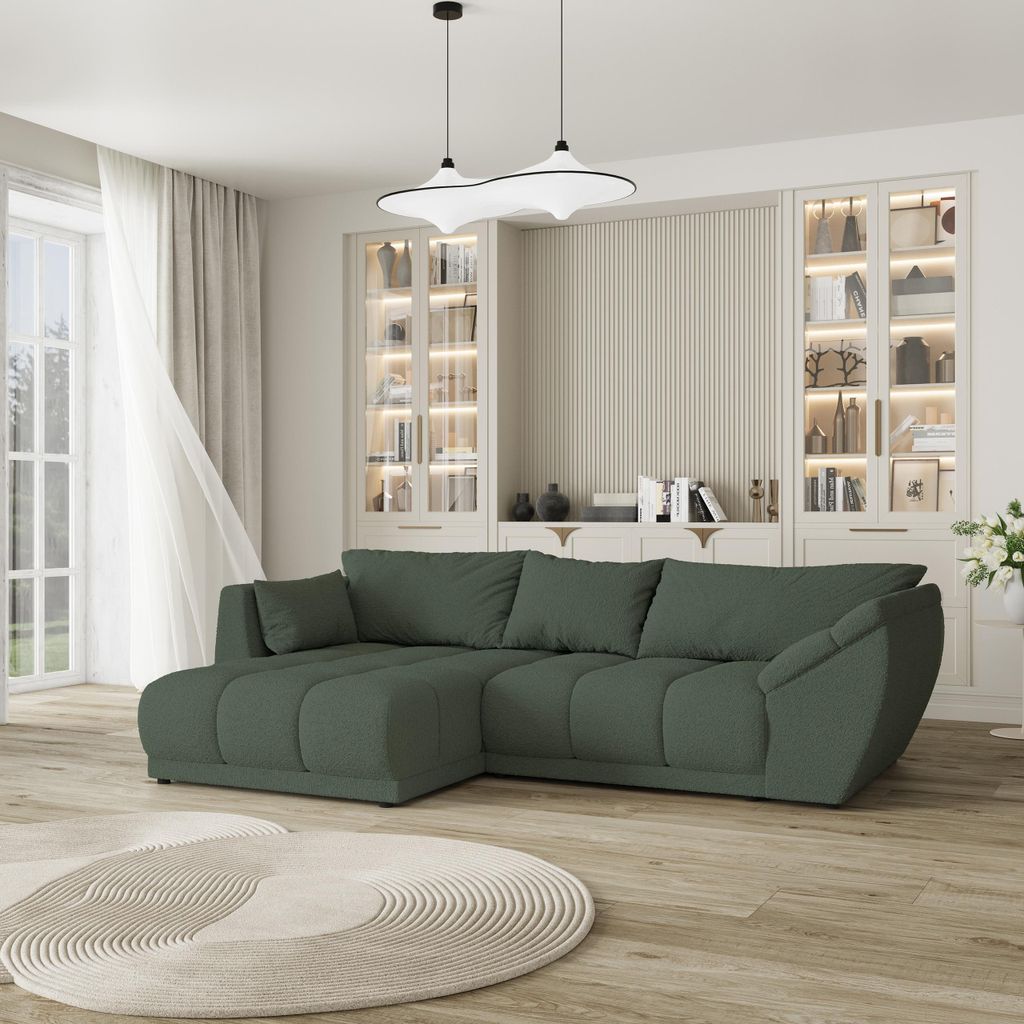 Masseno Ecksofa ORENTI L-S mit Schlaffunktion L-Form, Sofa mit Bettkasten, Wohnzimmersofa, Couch, Soffa, Bettsofa, Couchgarnitur- Grün, QUELLE 37