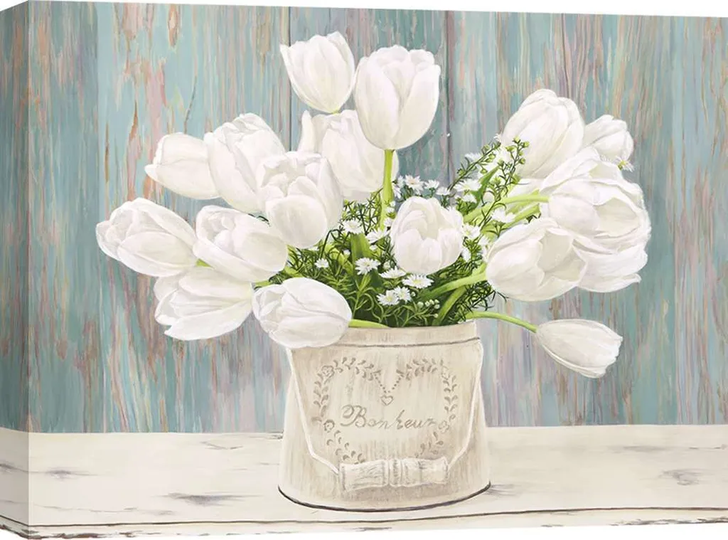 Déco salon style shabby chic : tableau toile fleurs Remy Dellal 60x40
