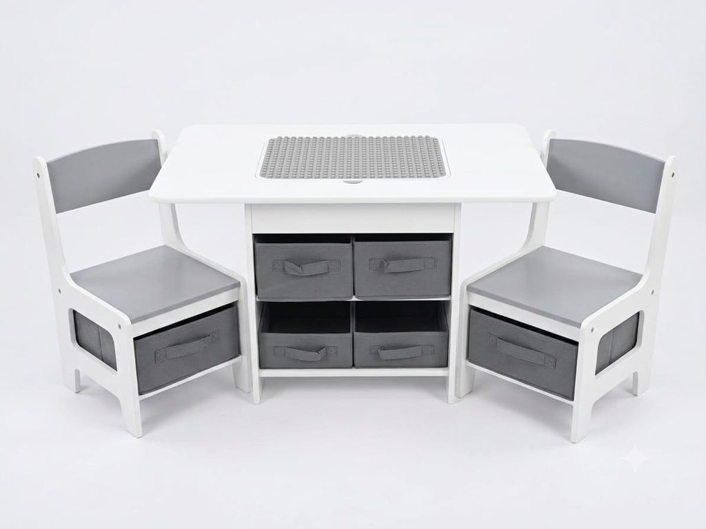 Conjunto de mesa y 2 sillas 3 en 1, color gris, con Imagen del producto 