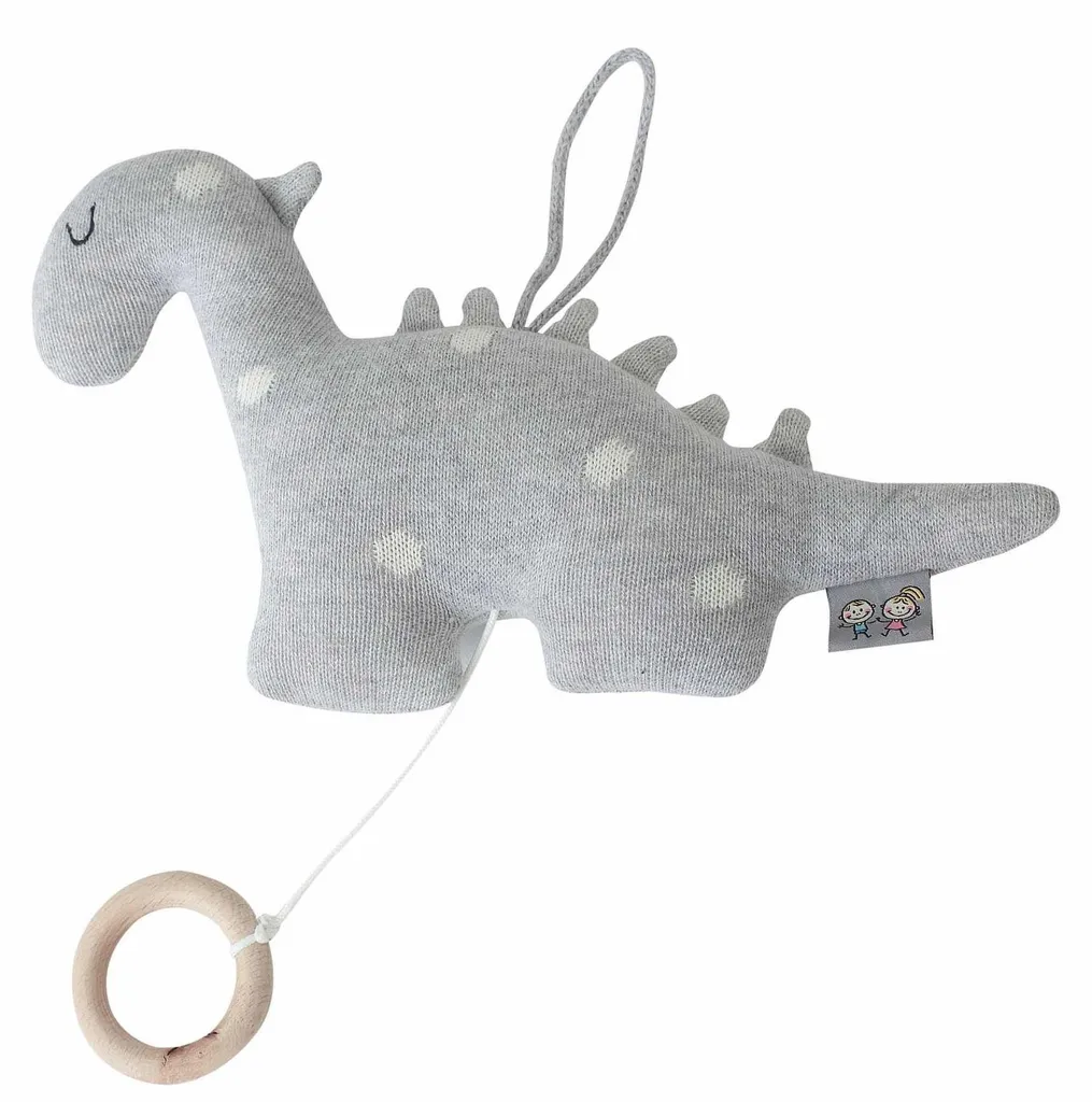 Doudou musical Dinosaure pour bébé - Peluche musicale 15x24cm Grise