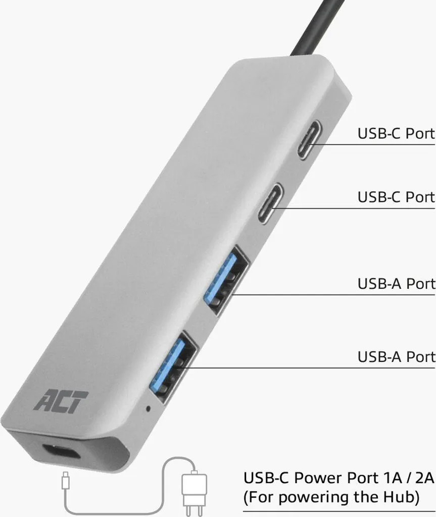 ACT AC7072 Hub USB 3.2 Gen1 5Gbps | Struttura Alluminio 4 Porte