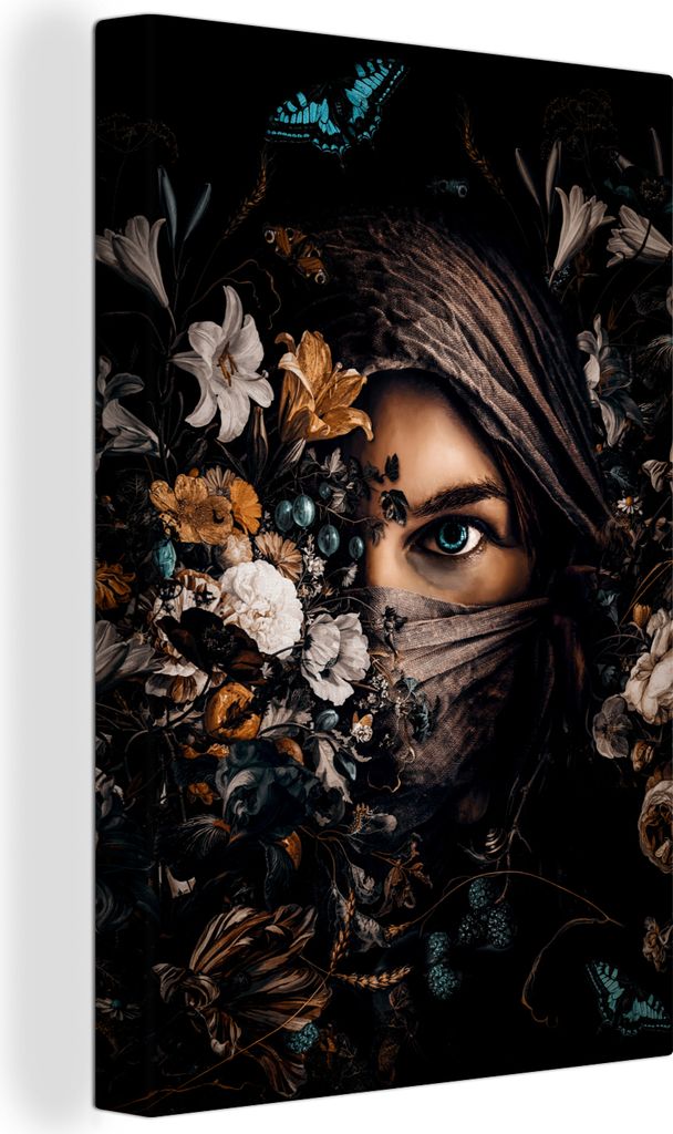 OneMillionCanvasses - Leinwandbilder - 90x140 cm, Frau - Luxus - Blumen - Schmetterling - Porträt, Wandbilder Kunstdruck Wanddekoration - Foto a...