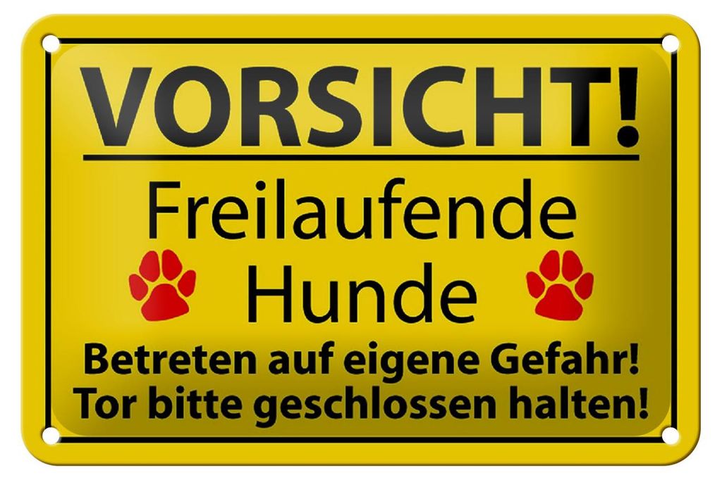 Blechschild Hinweis 18x12cm Vorsicht Freilaufende Hunde Produktbild 