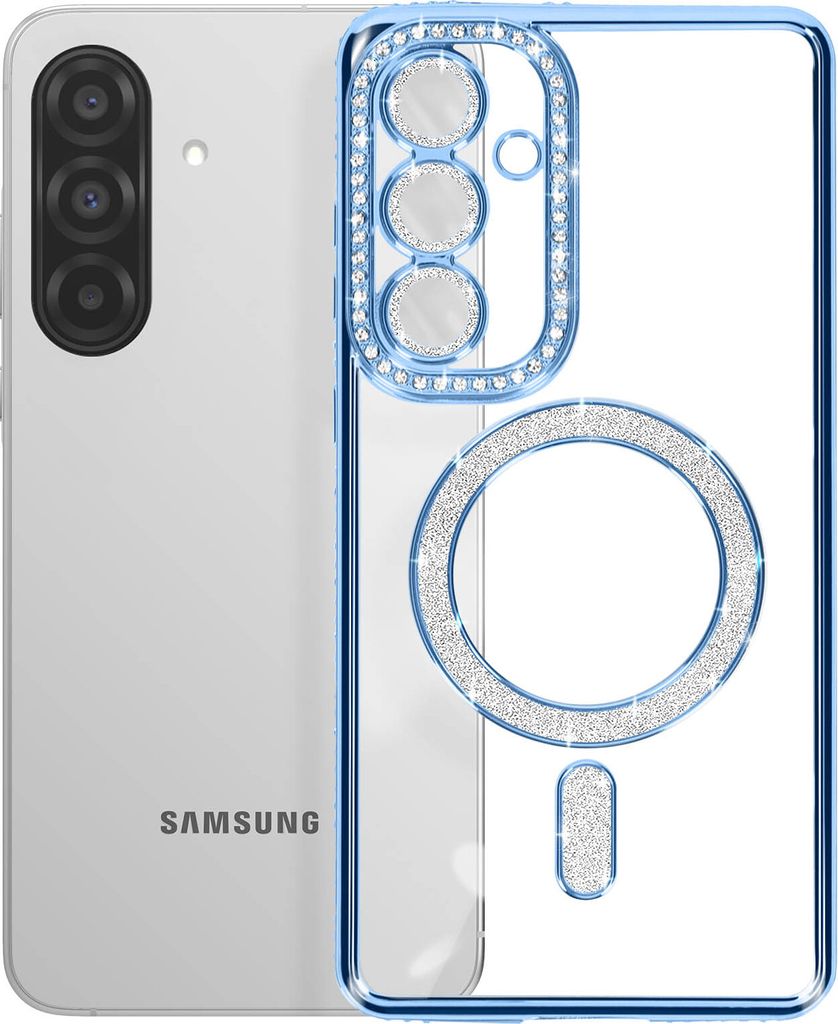 Avizar, Diamant-Hülle für Samsung Galaxy A36 MagSafe Strass-Rand, Blau