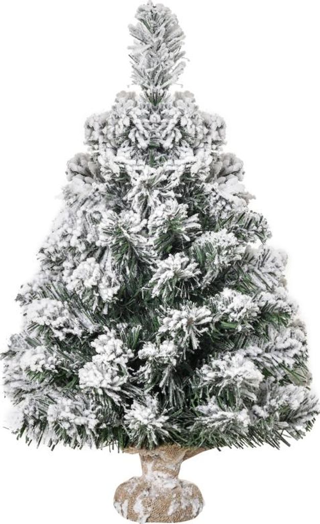 Fortuna Lai Mini Künstlicher Weihnachtsbaum 60 cm Tannenbaum künstlich mit Schnee, 67 Spitzen Zementbasis für drinnen Büro