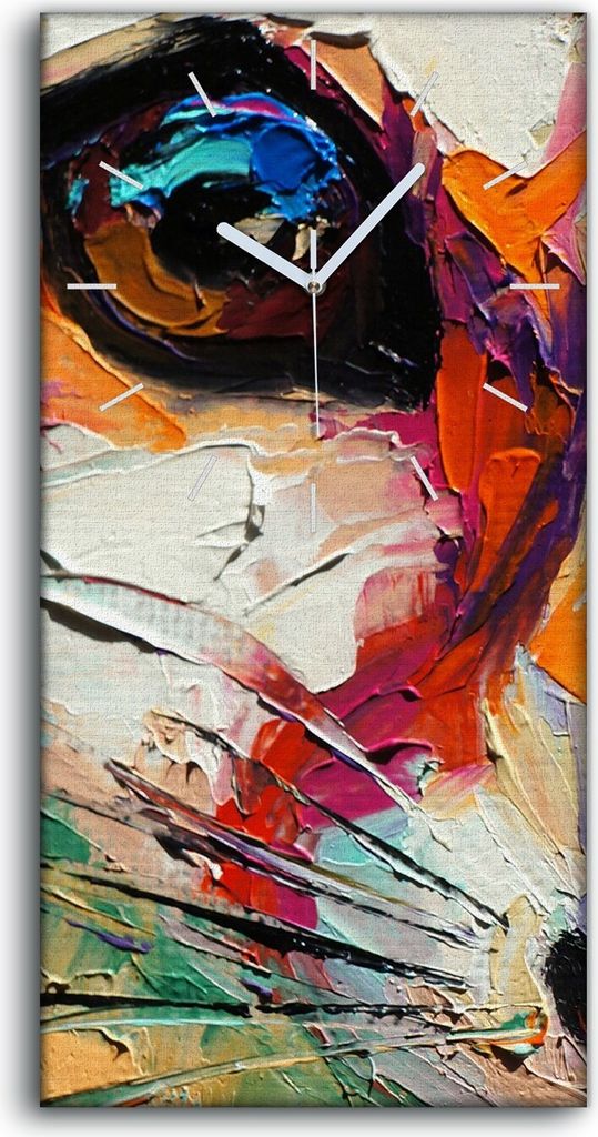 Leinwand Wanduhr Wandkunst Uhr Quarz 30x60 Fuchs Porträt Malerei in mehrfarbig - weiße Hände
