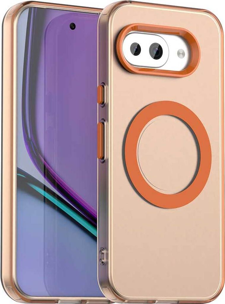 Magnetisch Hülle für Google Pixel 9A, Schlank Durchscheinend Matt Stoßfest Handyhülle Orange