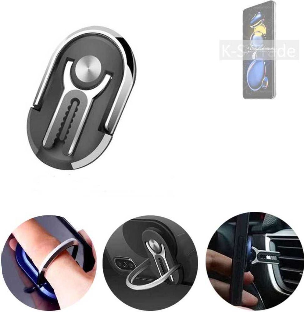 K-S-Trade 3in1 Smartphone-Ring Handy-Ring kompatibel mit Xiaomi Redmi Note 11T Pro Fingerhalterung Handyring Tischständer Lüftungsgitter-Halterung