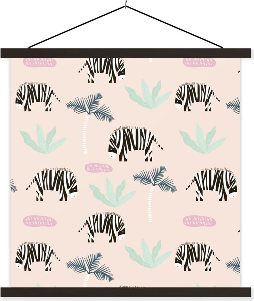 MuchoWow Textilposter Zebra - Palme - Pastell - Muster 40x40 cm mit schwarzem Rahmen - Fotos
