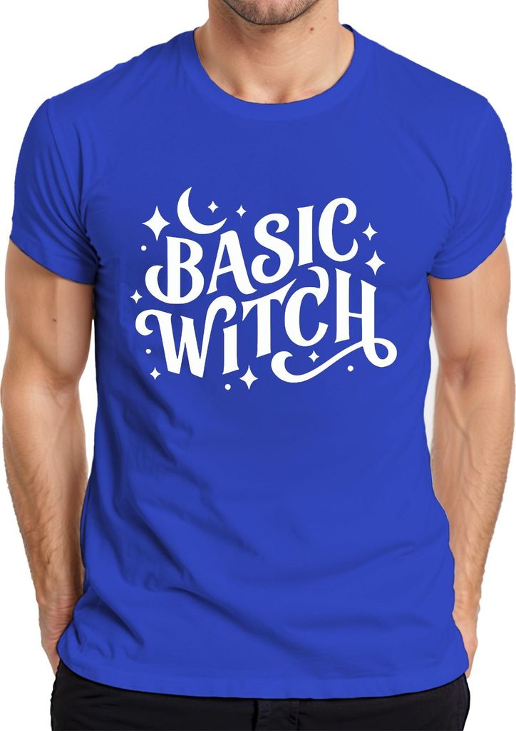 Basic Witch Hexe Halloween Mond Sterne Magisch Hexenfan Gothic Herren T-Shirt, Blau, M