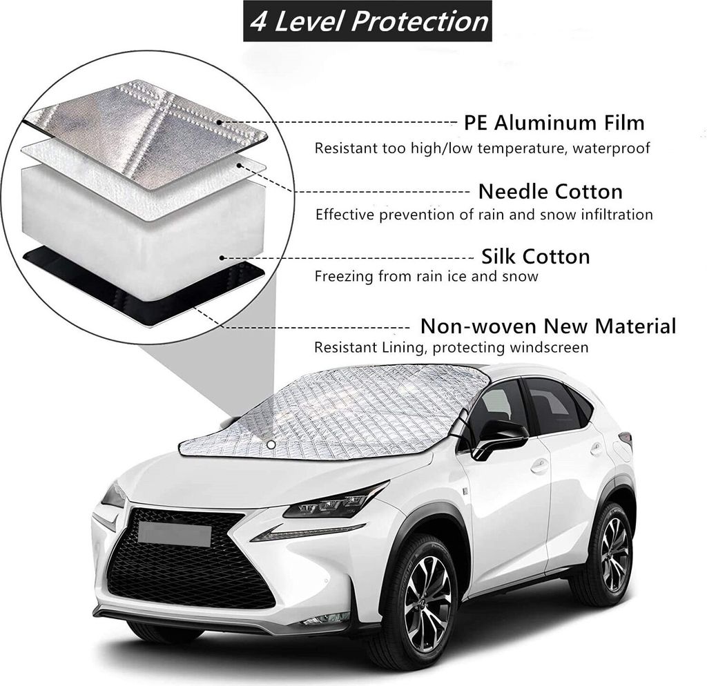 Couverture Pare-Brise Voiture Hiver - Protection Neige, Gel Et UV Avec Aimants Et Fixation Portes