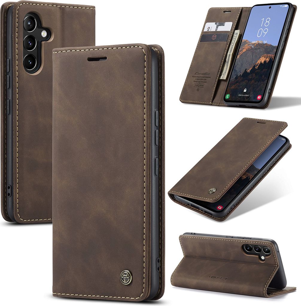 Galaxy A54 5G Hülle, Retro Kunstledertasche mit Standfunktion Schutzhülle für Samsung Galaxy A54 5G Kaffee