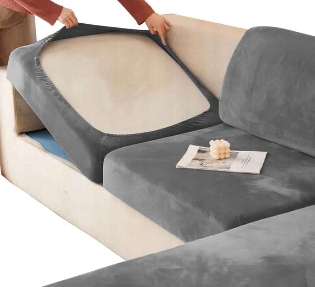 Sofa Sitzkissenbezug - Grau - 95-135cm - Stretch Husse - Produktbild 