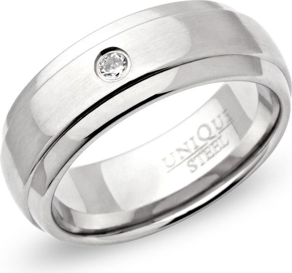 Unique Ring Edelstahl matt, polierte Kanten, 7mm, Zirkonia R9151cz