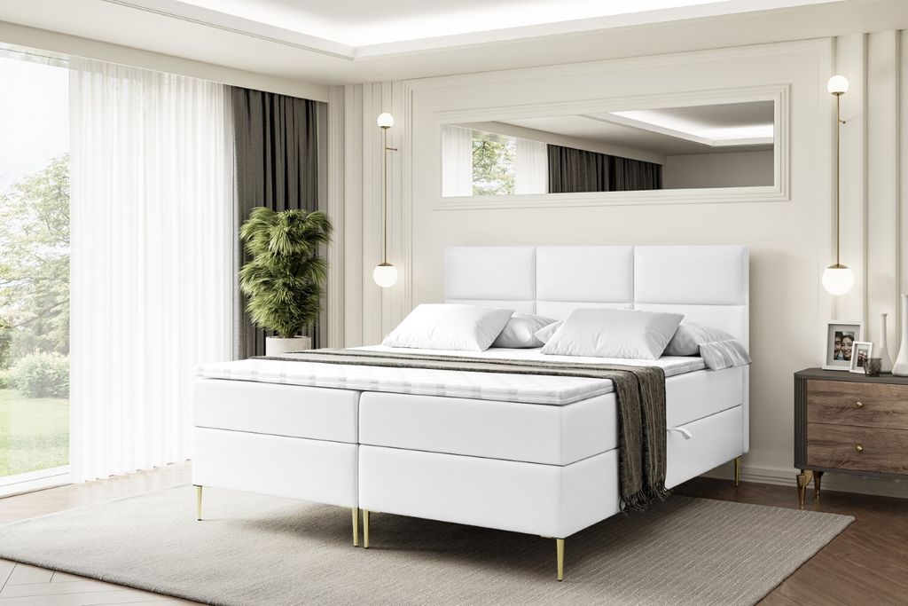 ALTDECOR Boxspringbett mit Gold Füßen, Matratze und Lattenrost, Boxbett, Topper, Polsterbett mit Bettkasten, Bett mit Stauraum H4-Matratze, Doppe...