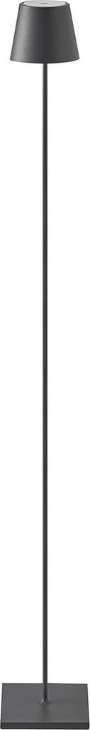 A black floor lamp with a square base and a conical shade, shown against a white background.