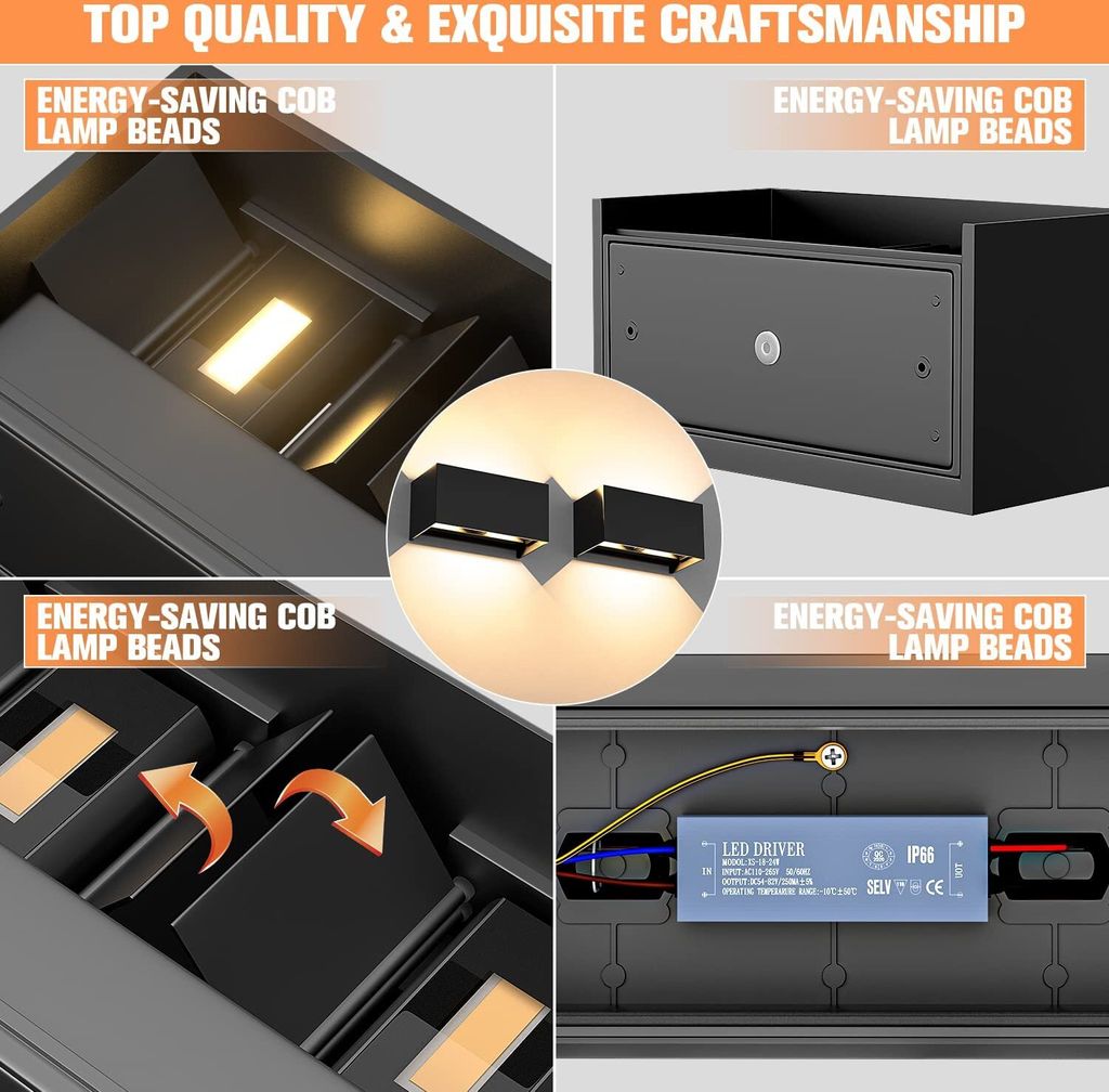 LED Wandleuchten, 24W Innen /Außen Schwarz Wandlampe Auf Produktbild 5